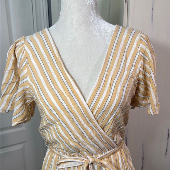 Altar'd State Yellow, Grey and White Striped Romper Lined - Picture 3 of 14